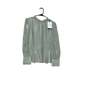 who what wear green polka dots halter neck ruffle cuff long sleeve blouse sz xs